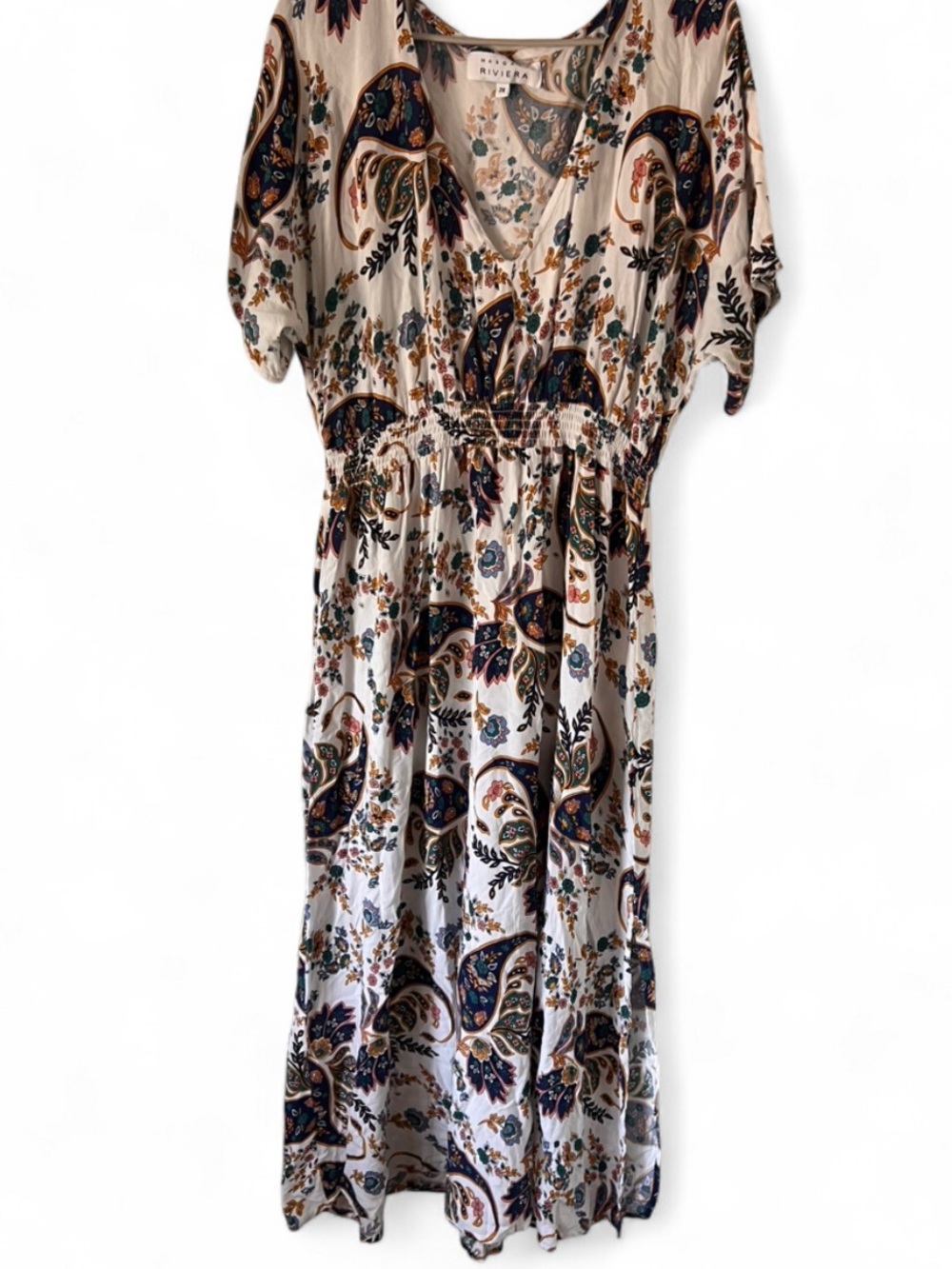 Margaux Riviera 2X paisley v-neck smocked waist dress